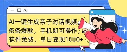 AI一键生成亲子对话短视频，一条条爆品，一部手机即可操作，单日转现多张|云雀资源分享