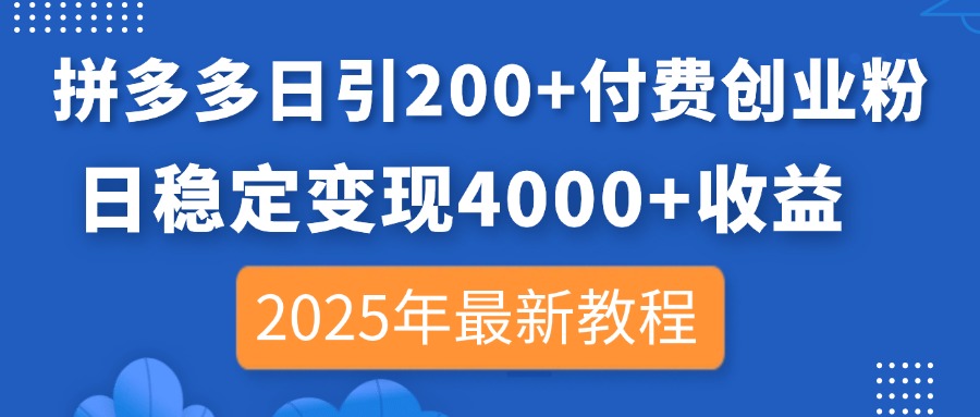 拼多多平台日引200 付钱自主创业粉，日平稳转现4000 盈利，2025年全新实例教程|云雀资源分享