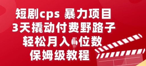 短剧剧本cps暴力行为新项目，3天撬起付钱歪门邪道，有些人悄悄月入五位数，家庭保姆级实例教程|云雀资源分享
