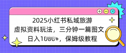 2025小红书的公域度假旅游虚似材料游戏玩法，三分钟一篇图文并茂，日入好几张 家庭保姆级实例教程|云雀资源分享