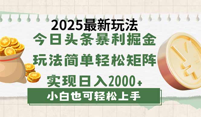 今日今日头条2025全新游戏玩法，构思简易，拷贝，真正实现引流矩阵日入2000|云雀资源分享