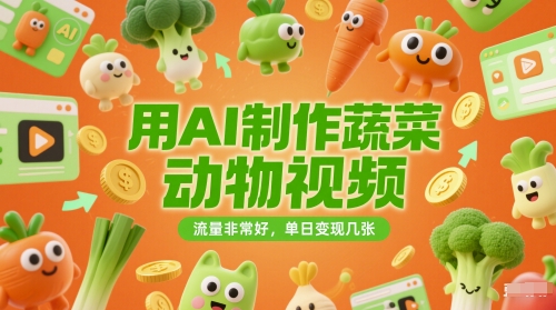 用AI制做蔬菜水果动物视频，总流量很好，单日转现多张|云雀资源分享