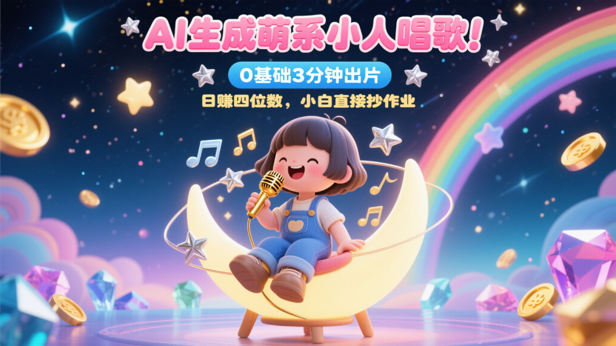 AI形成呆萌奸险小人喝歌！0基本3min出菲林，28个作品增粉9万，日赚四位数，新手立即写作业|云雀资源分享