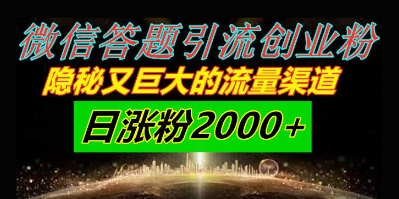微信答题引流方法自主创业粉，秘密又巨大的流量方式一小时引流方法200人，日增粉2000|云雀资源分享