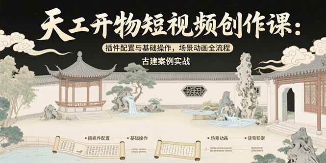 图片[1]-天工开物短视频创作课：插件配置与基础操作，场景动画全流程 古建案例实战