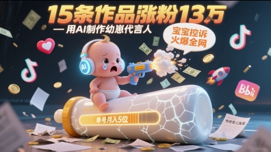 用AI制作幼崽代言人，宝宝的控诉火爆全网，15条作品涨粉13W，单号月入5位数实操教程|云雀资源分享