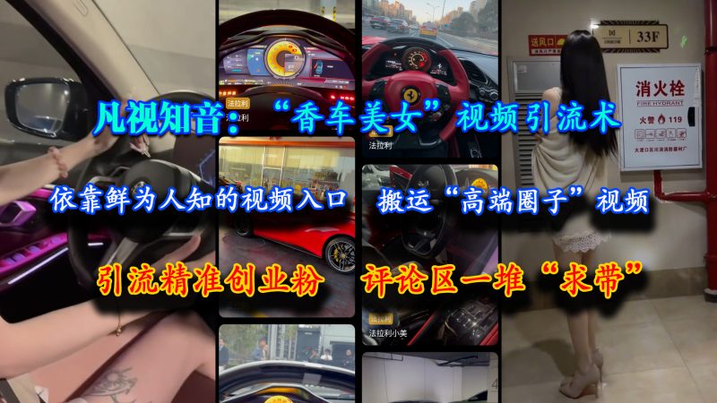 凡视知音:“香车美女”视频引流术,依靠鲜为人知的视频入口,搬运“高端圈子”视频,引流精准创业粉,评论区一堆“求带”|云雀资源分享