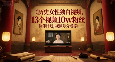 历史女性独白视频，13个视频10w粉丝，伙伴计划，视频号分成等|云雀资源分享