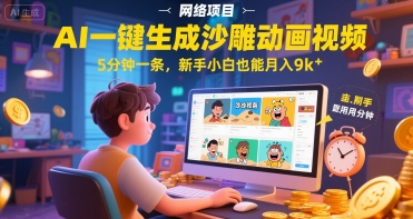 AI一件生成沙雕动画视频，5分钟一条，新手小白也能月入9k+|云雀资源分享
