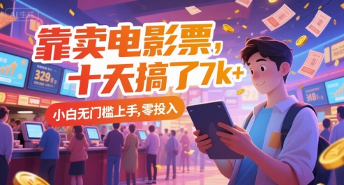 靠卖电影票，十天搞了7k+，小白无门槛上手，零投入【揭秘】|云雀资源分享