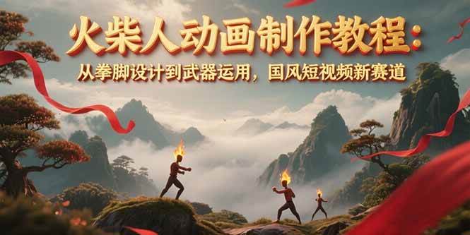 火柴人动画制作教程：从拳脚设计到武器运用，国风短视频新赛道|云雀资源分享