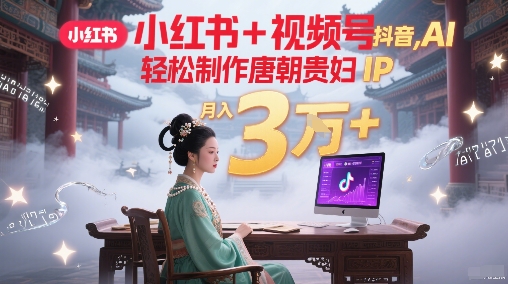 小红书+视频号+抖音，AI轻松制作唐朝贵妇IP，每天30分钟，轻松产出N条，月入3W+|云雀资源分享
