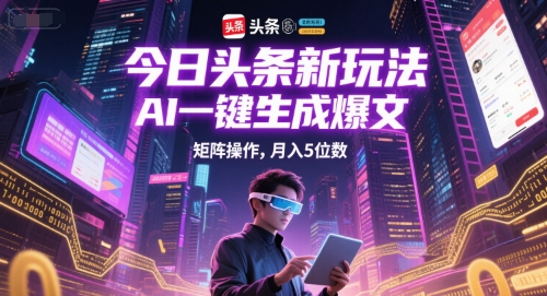 今日头条新玩法，AI一键生成爆文，矩阵操作，月入5位数|云雀资源分享