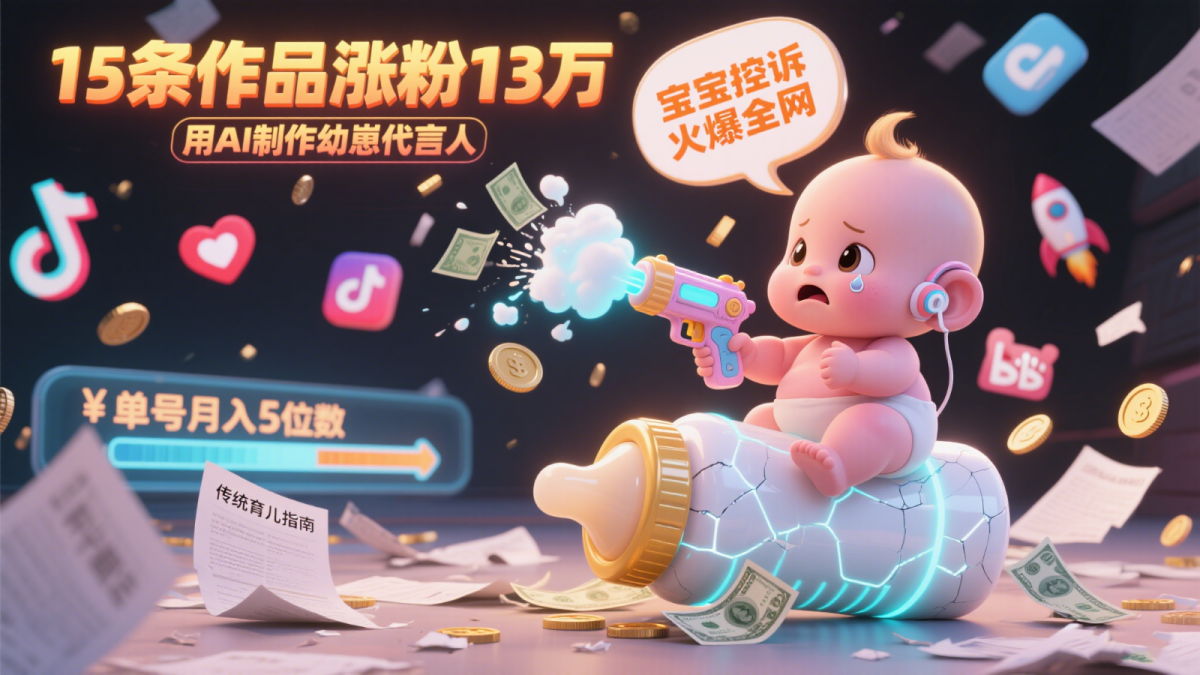 用AI制作幼崽代言人，宝宝的控诉火爆全网，15条作品涨粉13万，单号月入5位数实操教程|云雀资源分享
