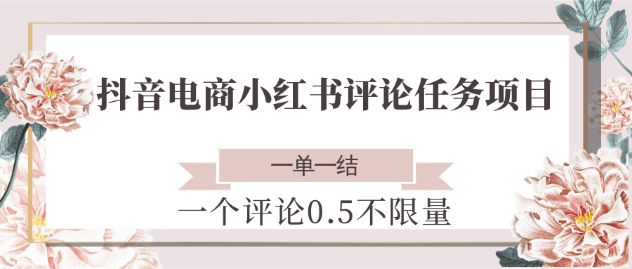 抖音电商小红书评论任务项目，一个评论0.5，一单一结 不限量|云雀资源分享