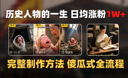 历史人物的一生 日均涨粉1W+，完整制作方法 傻瓜式全流程|云雀资源分享