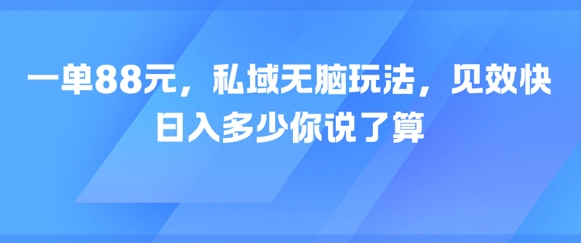 一单88元，私域无脑玩法，见效快，日入多少你说了算|云雀资源分享