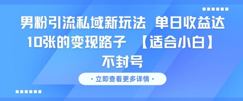 男粉引流私域新玩法，单日收益达10张的变现路子 【适合小白】不封号|云雀资源分享