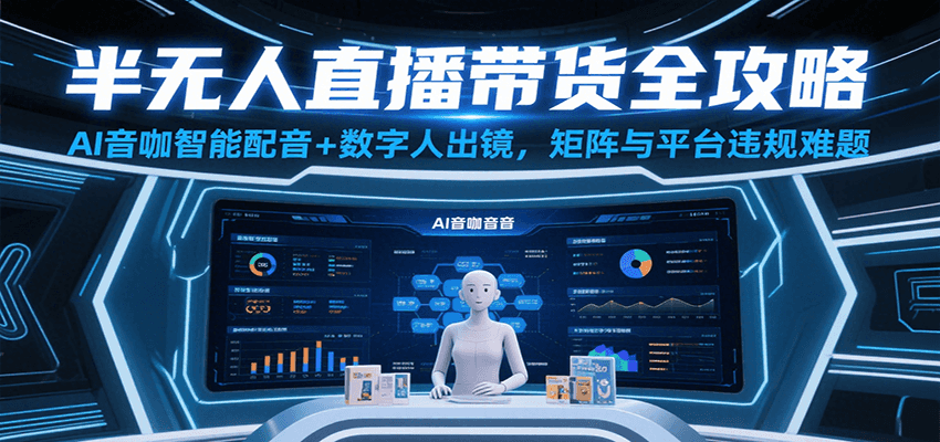 半无人直播带货全攻略：AI音咖智能配音+数字人出镜，解决账号矩阵与平台违规难题|云雀资源分享