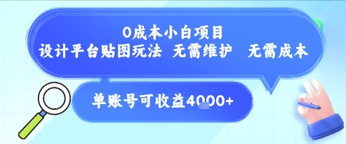 0成本小白项目，设计平台贴图玩法，无需维护，无需成本，单账号单月可产生收益4k+|云雀资源分享
