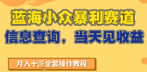蓝海小众暴利赛道，信息查询，当天见收益，不讲玄学，7天搞了2W+|云雀资源分享
