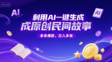 利用AI一键生成原创民间故事，无限制生成，条条爆款，日入多张|云雀资源分享