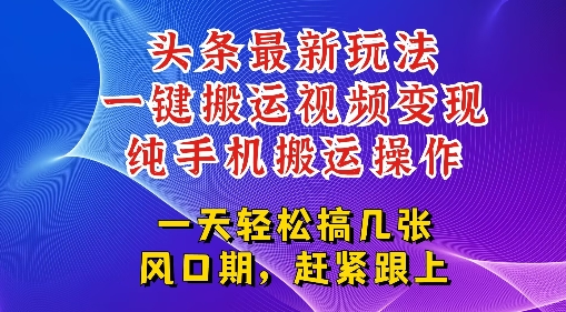 今日头条最新玩法，一键搬运视频也能轻松变现，随随便便就爆百W流量，新风口新玩法|云雀资源分享