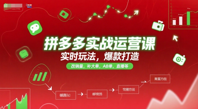 拼多多实战运营课，实时玩法，爆款打造，改销量，补大单，AB单，直播等（更新2025月）|云雀资源分享