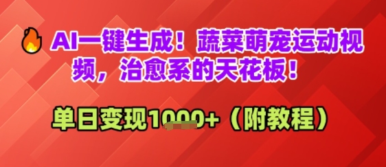 AI一键生成！蔬菜萌宠运动视频，治愈系的天花板！单日变现多张|云雀资源分享