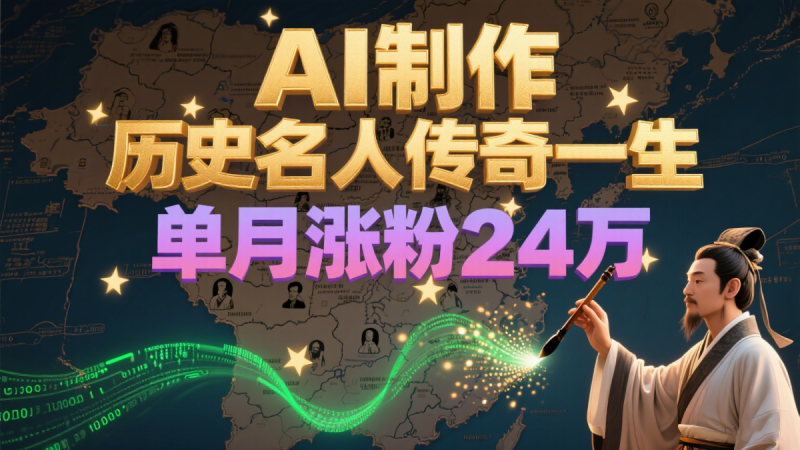 暴力起号!用AI制作历史名人传奇一生,单月涨粉24万,涨粉+变现赛道黑马来了|云雀资源分享
