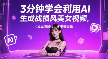 3分钟学会利用AI生成战损风美女视频， 0成本涨粉快，多渠道变现|云雀资源分享