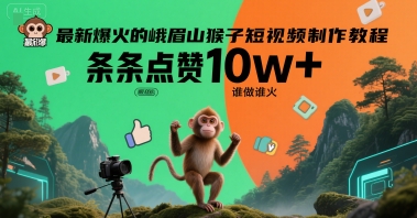 最新爆火的峨眉山猴子短视频制作教程，条条点赞10w+，谁做谁火【教程+提示词】|云雀资源分享