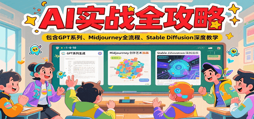 AI实战全攻略，包含GPT系列、Midjourney全流程、Stable Diffusion深度教学|云雀资源分享
