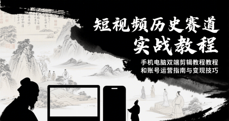 短视频历史赛道实战教程,手机电脑双端剪辑教程和账号运营指南与变现技巧|云雀资源分享