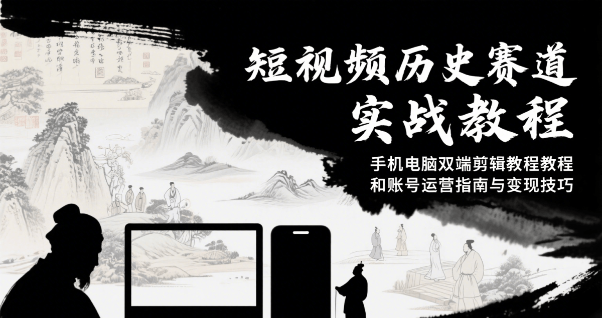 短视频历史赛道实战教程，手机电脑双端剪辑教程和账号运营指南与变现技巧|云雀资源分享