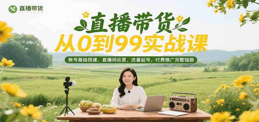 直播带货从0到99实战课，账号基础搭建，直播间运营，流量起号，付费推广完整链路|云雀资源分享