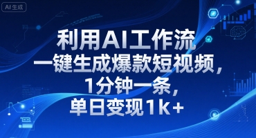利用AI工作流一键生成爆款短视频，1分钟一条，单日变现1k+|云雀资源分享