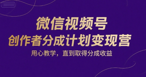 微信视频号创作者分成计划变现营，用心教学，直到取得分成收益|云雀资源分享