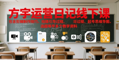 方宇运营日记线下课，包含剪辑制作技巧、拍摄引导过程、起号思维导图、选题等多个教学资料|云雀资源分享