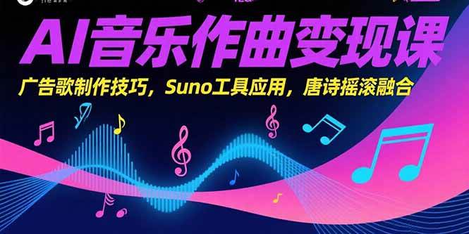 AI音乐作曲变现课，广告歌制作技巧，Suno工具应用，唐诗摇滚融合|云雀资源分享