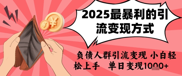 2025年最暴利的引流变现方式，负债人群引流变现，小白轻松上手，日入1k|云雀资源分享