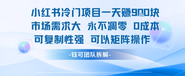 小红书冷门项目一天收益9张，市场需求大，0成本，可复制性强可以矩阵操作|云雀资源分享