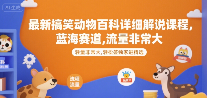 最新搞笑动物百科详细解说课程，蓝海赛道，流量非常大，轻松签独家进精选|云雀资源分享