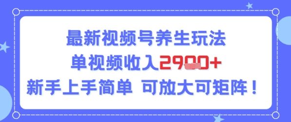视频号养生玩法，单视频收入2.9k，新手上手简单|云雀资源分享