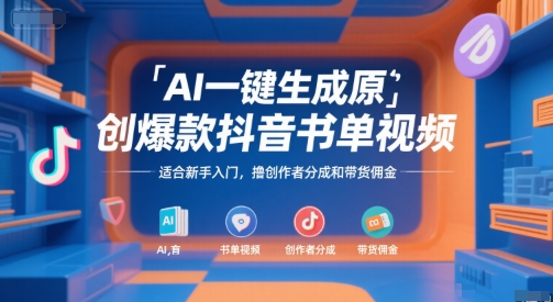 AI一键生成原创爆款抖音书单视频，适合新手入门，撸创作者分成和带货佣金【揭秘】|云雀资源分享