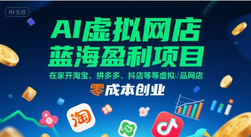 AI虚拟网店蓝海盈利项目，在家开淘宝、拼多多、抖店等虚拟品网店，零成本创业|云雀资源分享