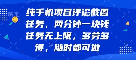 纯手机项目评论截图任务，两分钟一块钱 任务无上限多劳多得，随时随地都能做【揭秘】|云雀资源分享