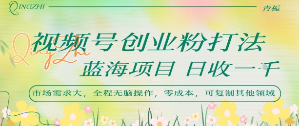 视频号创业粉打法，日入1k，蓝海项目，市场需求大，全程无脑操作，可复制|云雀资源分享