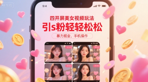 四开屏美女视频玩法，引s粉轻轻松松，暴力掘金，手机操作【揭秘】|云雀资源分享