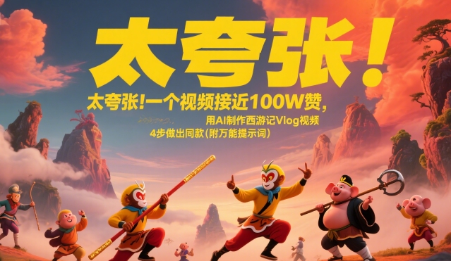 太夸张！一个视频接近100W赞，用AI制作西游记Vlog视频，全流程拆解来了(附万能提示词)|云雀资源分享